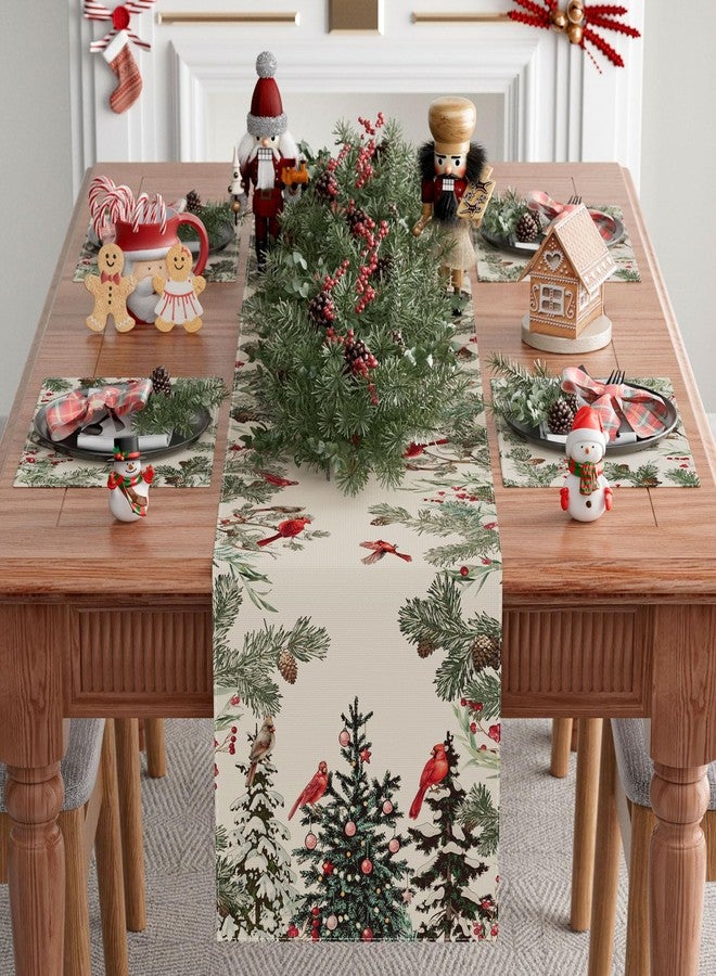 XCHI Cardinal Birds Winter Pine Tree Christmas Xmas Table Runner Table Decoration for Home Kitchen Dining Holiday Decor 13x72 Inch - Image 2